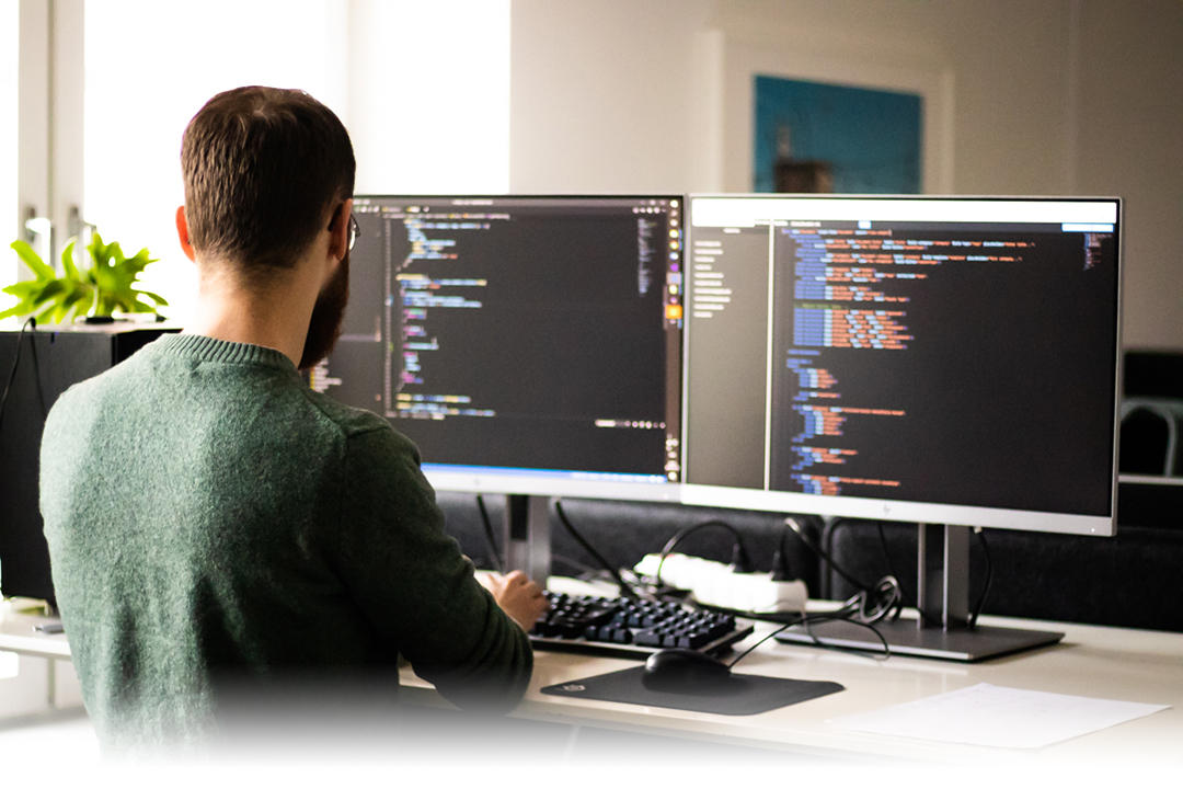 developer looking at code